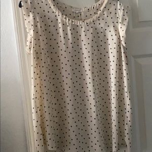 Cream, short sleeve blouse w/black polka dots